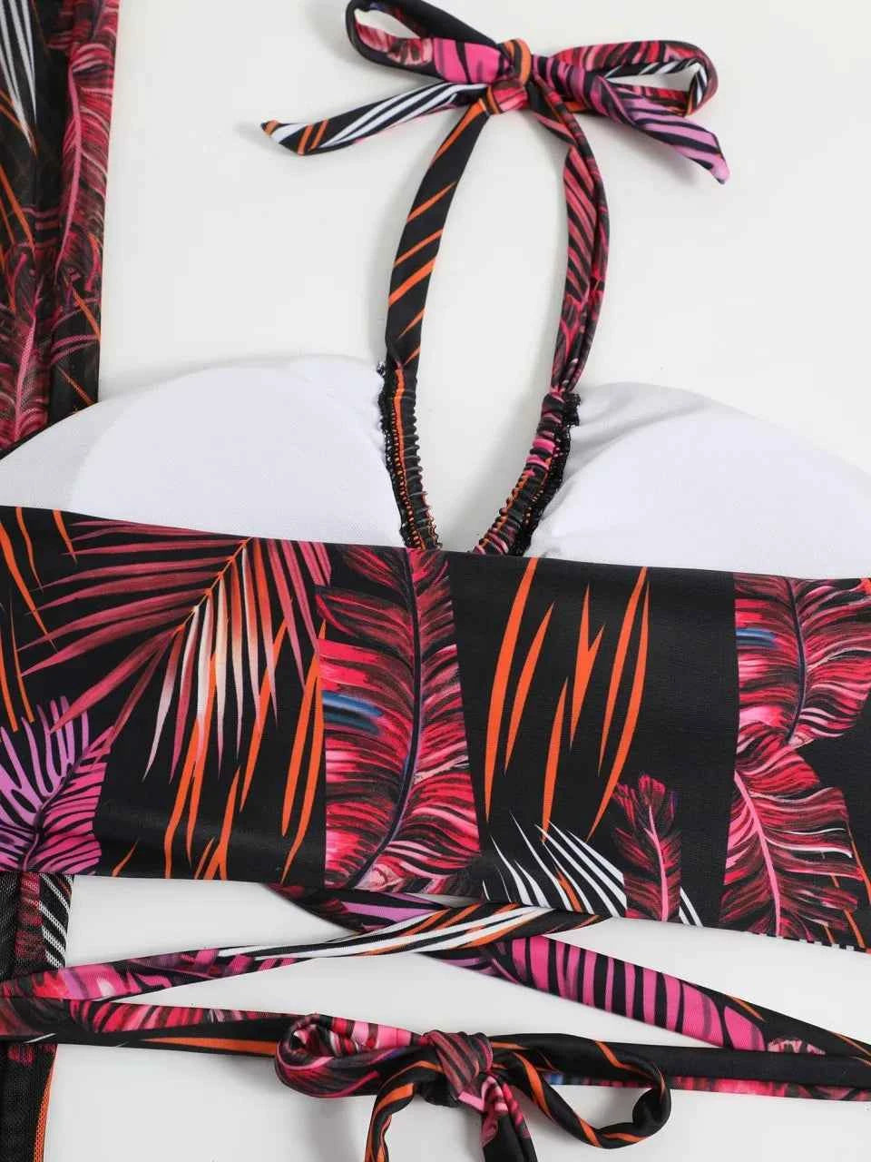 3 Pieces Print Cross Bikini 2025 Women Sexy Halter Swimsuit & Cover Up Beach Dress Swimwear Bathers Bathing Swimming Suit Summer
