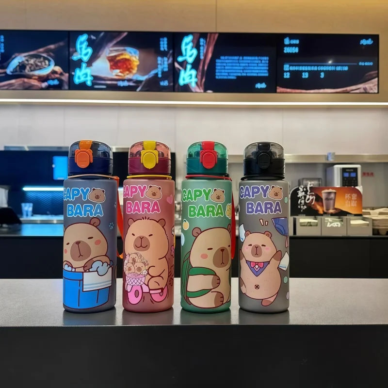 750mL Cute Cartoon Capybara Water Bottle Leakproof Plastic Straw Cup Portable Outdoor Travel Large Capacity Sports Water Bottle