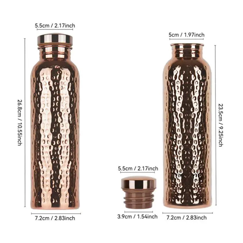 800ML Electroplated Copper Water Bottle One-Click Open Lid Anti-Slip Hammer Pattern Bottle Sports Water Bottle