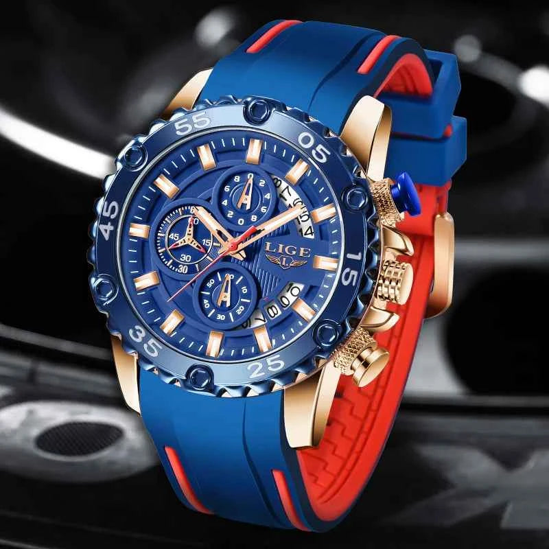 New Blue Watch LIGE Mens Watches Top Brand Luxury Big Dial Military Clock Quartz Watch Waterproof Sport Chronograph Erkek Saati