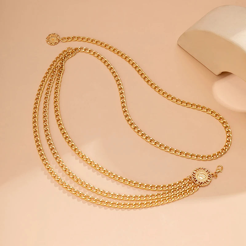 2023 New Fashion Multi-layer Chain Belt For Women Fashion Gold Silver Color Metal High Waist Body Chain Dress Lady Tassel Belt
