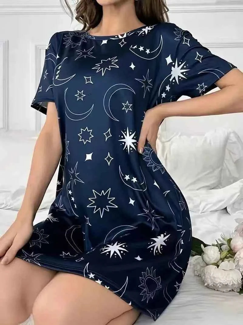 Women's Nightgown Summer Short Sleeve Sleep Shirt Round Neck T-shirt Dress Soft Nightdress Home Clothes Sleepwear & Loungewear