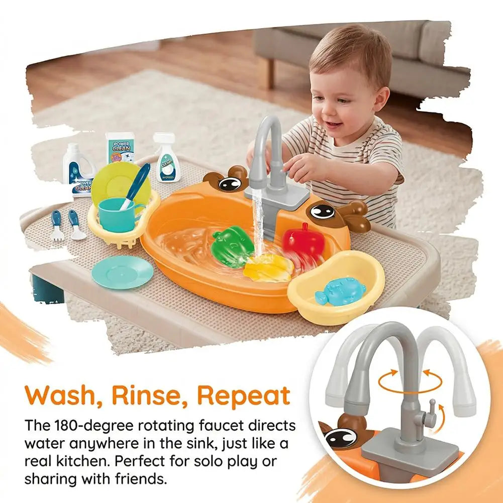 Kids Kitchen Sink Toys Electric Dishwasher Playing Toy with Running Water Pretend Play Food Fishing Toy Role Playing Girls Gift