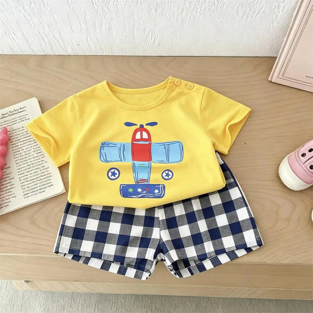 Boys Trendy Costume Printed T-shirt+Shorts Casual Sports Wear Cartoon Tees All-match Shorts Two Piece Set Toddler Clothing