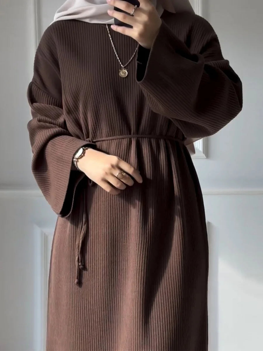 Siskakia Ramadan Morocco Solid Knitting Abayas Dubai Elegant Casual Dress Loose Stylish Women Clothes