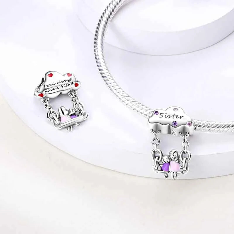 Original 925 Sterling Silver Charm Bead Mother's Day Love Heart Family Charm Bead Pendant Fits Bracelet Womens Jewelry Gifts