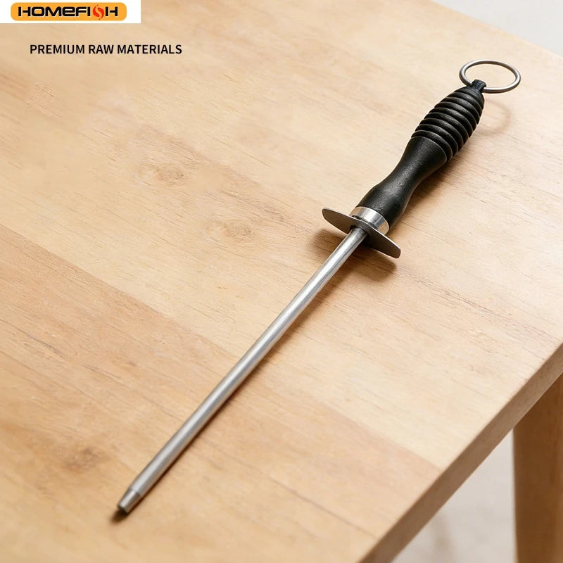 Homefish Kitchen Tool Carbon Steel Knife Sharpening Steel,Knife Sharpener With Hanging Holes (10 Inches)
