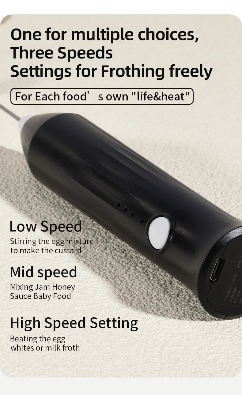 Wireless Milk Frothers  Electric USB Recharge 3 Speeds Handheld Blender Small Coffee Foam Maker Whisk For Coffee Kitchen Tools