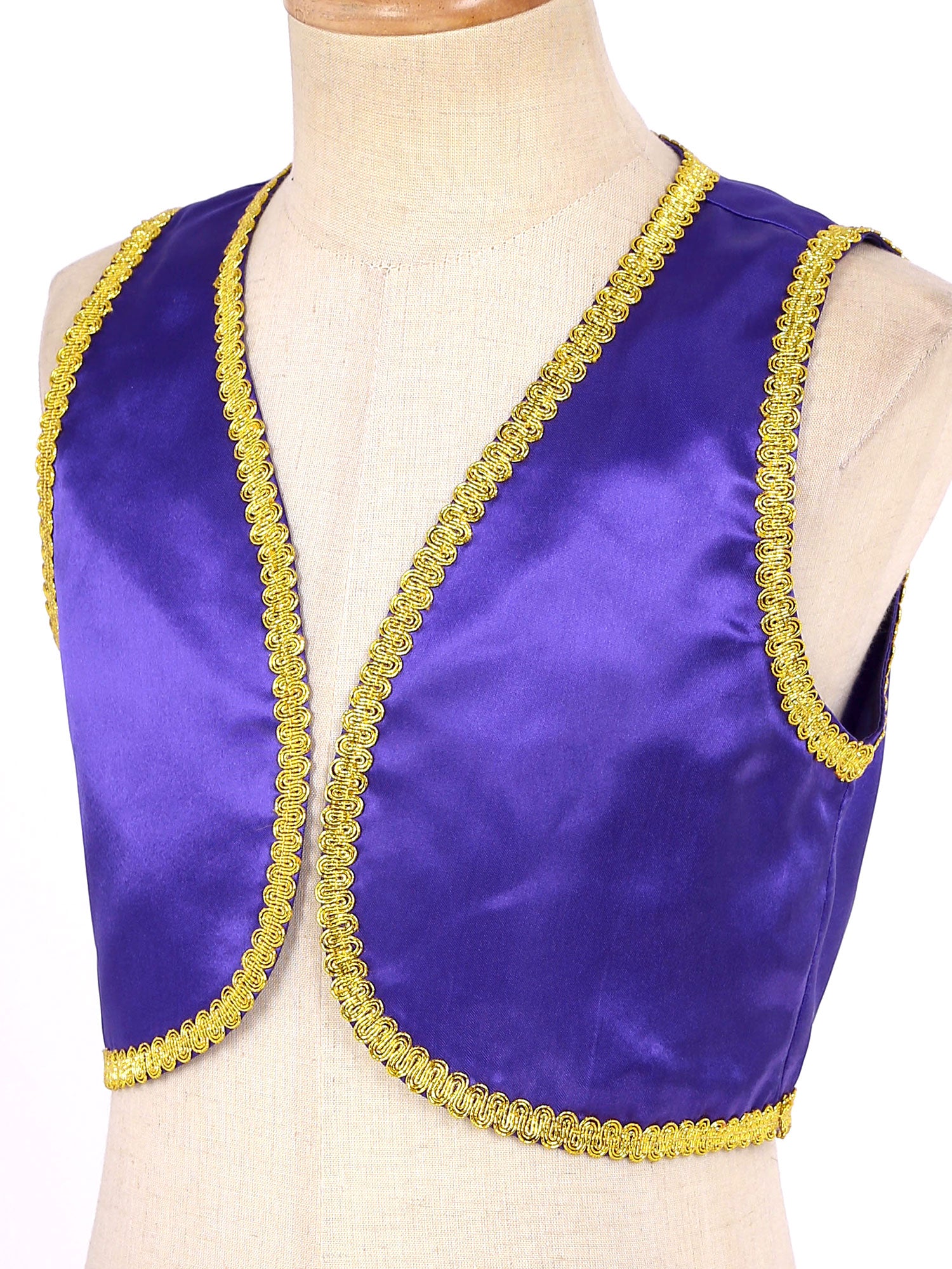 Children Boys Arabian Prince Costume Genies Vest Open Front Golden Genies Waistcoat for Party Halloween Cosplay Fancy Dress Up