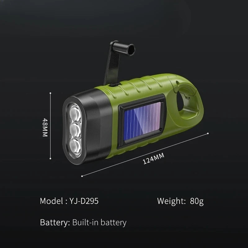 Solar Hand Crank LED Flashlight – Rechargeable Emergency Lamp