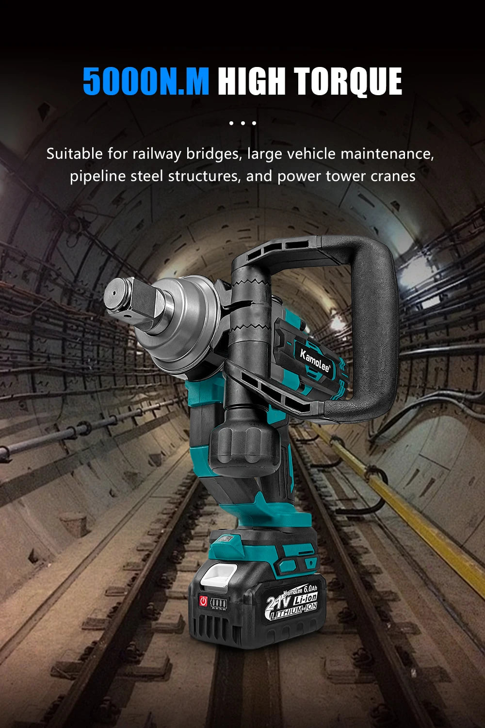 Kamolee 5000 N.M Torque 1 Inch Brushless Electric Impact Wrench Lithium-Ion Battery For 18V 21V Battery
