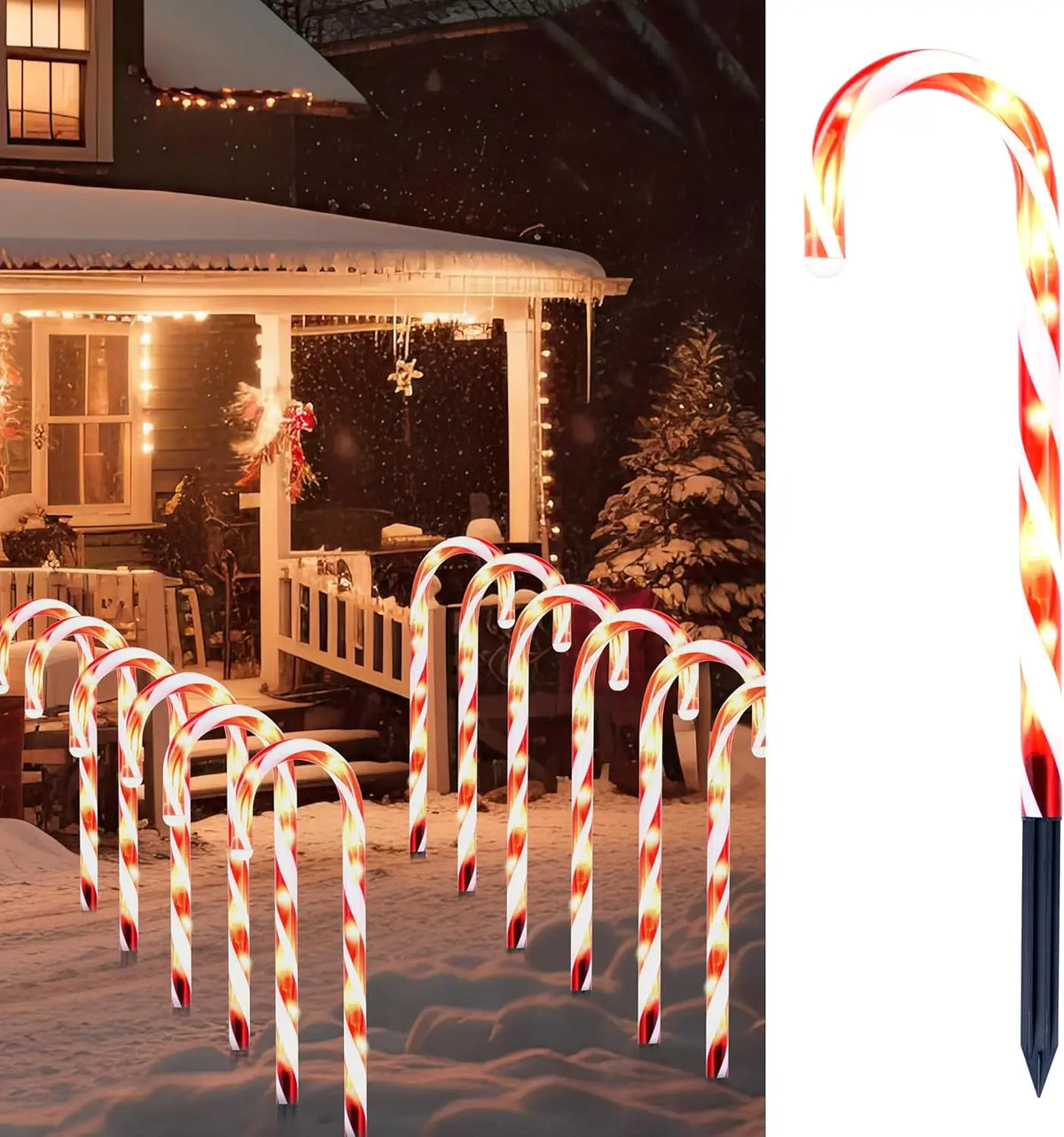 12 inch 12pcs Color Christmas Candy Cane Pathway Lights Set of 12 Warm White