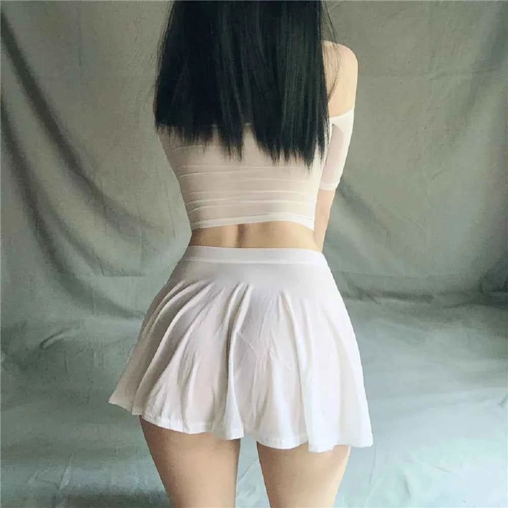 Sexy Skirt Solid Color Ice Silk Lotus Leaf Pendulum Transparent Nightclub Party Mini Skirts Womens Jupe Femme Faldas Korean