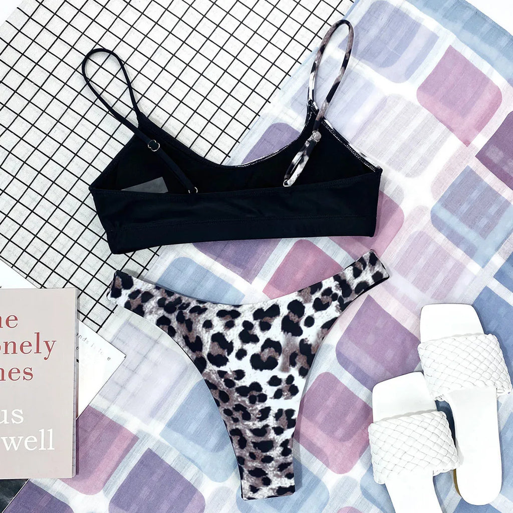 S - XL Sexy Leopard Bikini Women Swimwear Female Swimsuit Two-Pieces Bikini Set Brazilian Bather Bathing Suit Swim V871SW