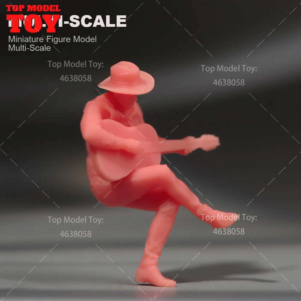 Painted Miniatures 1/64 1/43 1/87 Male Sitting on Bench Playing Guitar Scene Figure Dolls Unpainted Model For Cars Vehicles Toy