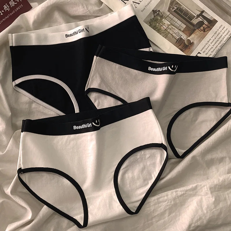 3Pcs/set Cotton Soft Breathbale Lingerie Black White Gray Daily Wear Underwear Women Panties Ladies and Girls Briefs M-XL