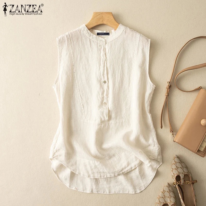 Women Summer Sleeveleess Solid Blouse Elegant Shirt ZANZEA Fashion Tanks Tops Female OL Work Blusas Tunic Casual Camis Vest 2024