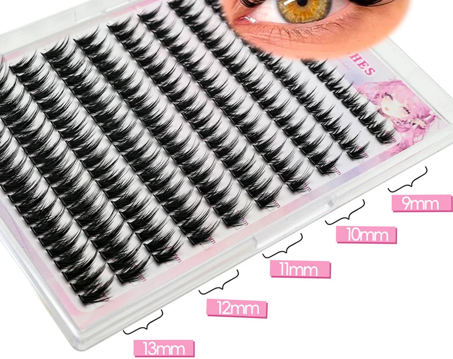 10 rows of 200 clusters of self-adhesive false eyelashes, makeup eyelashes, extending soft eyelashes, 9-13mm（MIX)
