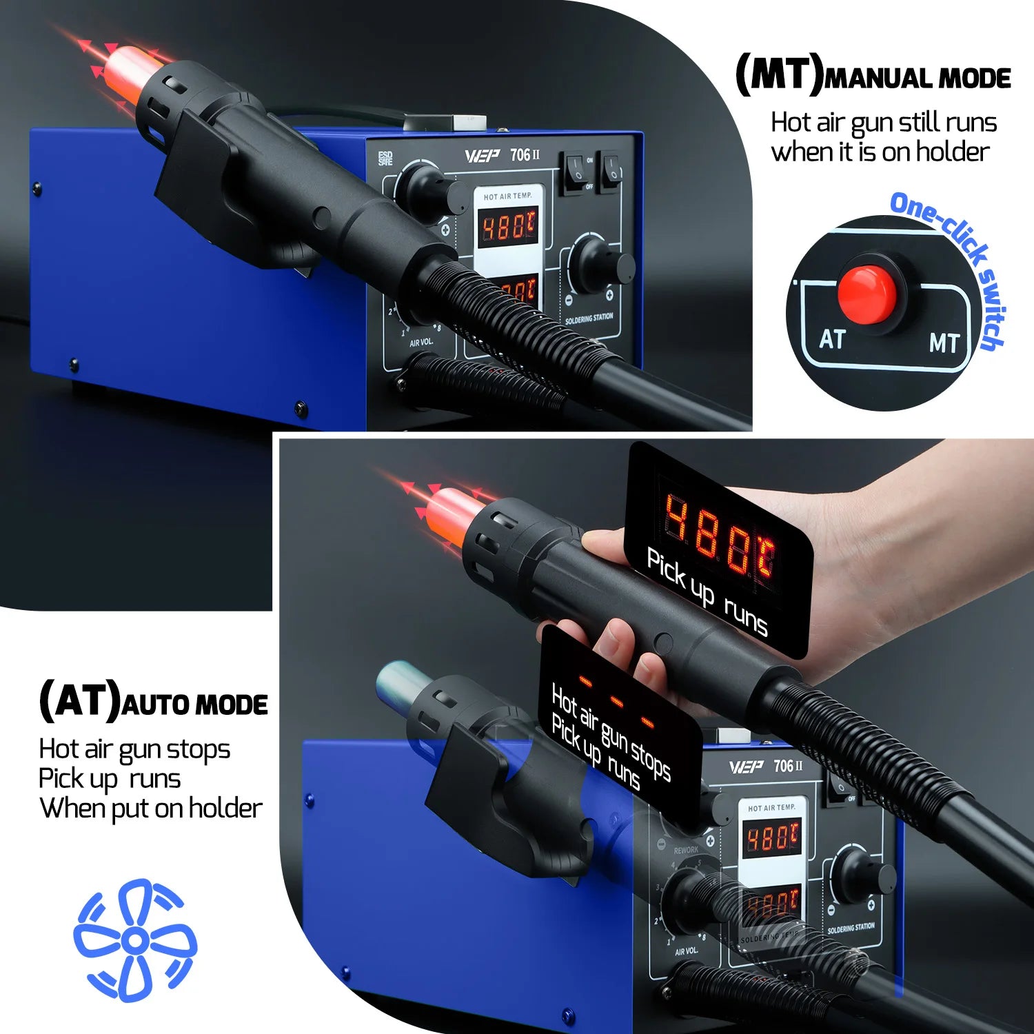 WEP 706-II T12 Soldering Station With Hot Air Gun Air Pump Welding Iron  2-in-1 Desoldering Reowrk Station PCB SMD Repair Tool