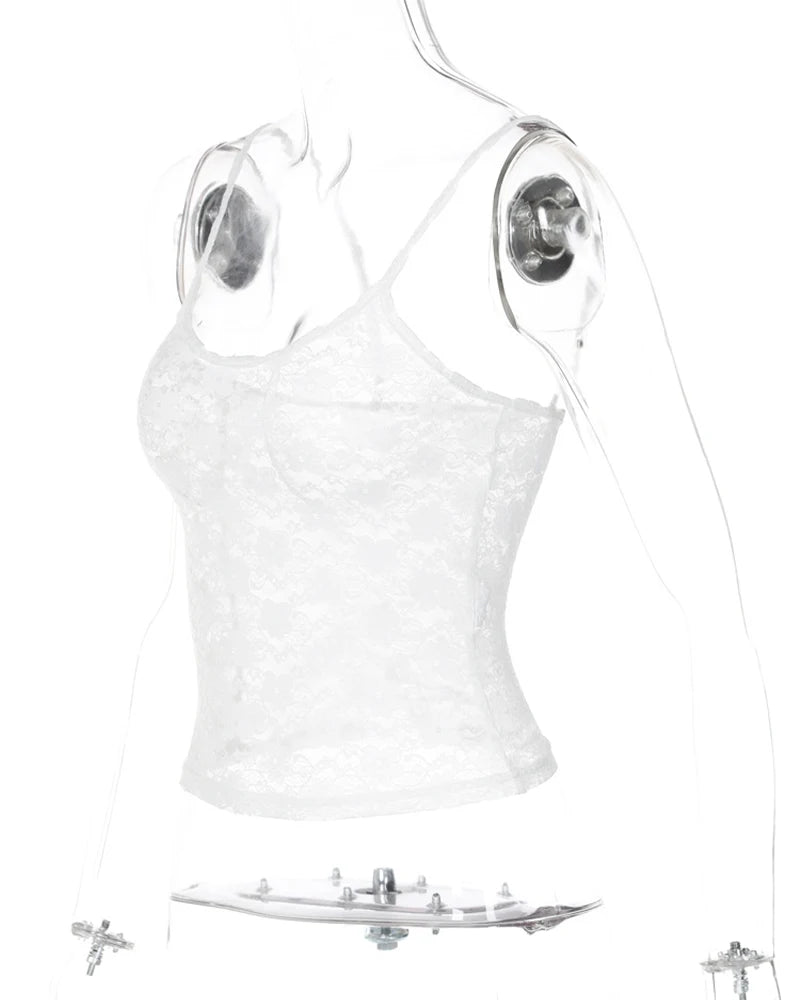 women top  sexy top white white lace bustier Perspective slim fitting camisole vest