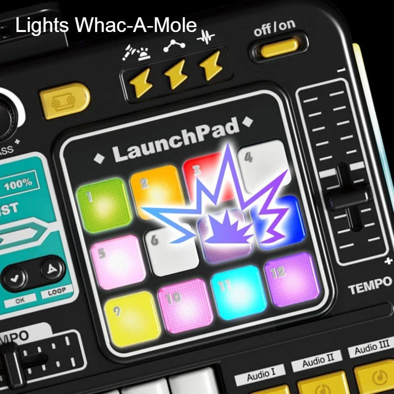Kids DJ Controller Music Toy Mixer with Microphone LED Light Electronic Music Game DJ Turntable for Children Birthday Gifts