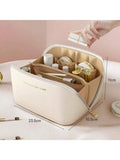 PU Leather Waterproof Cosmetic Bag, Portable Cosmetic Bag, Cosmetics Storage Bag, Large Capacity Spacious Double-Layer Makeup Bag, Suitable For Cosmetics, Skin Care Products, Cosmetic Storage And Storage.