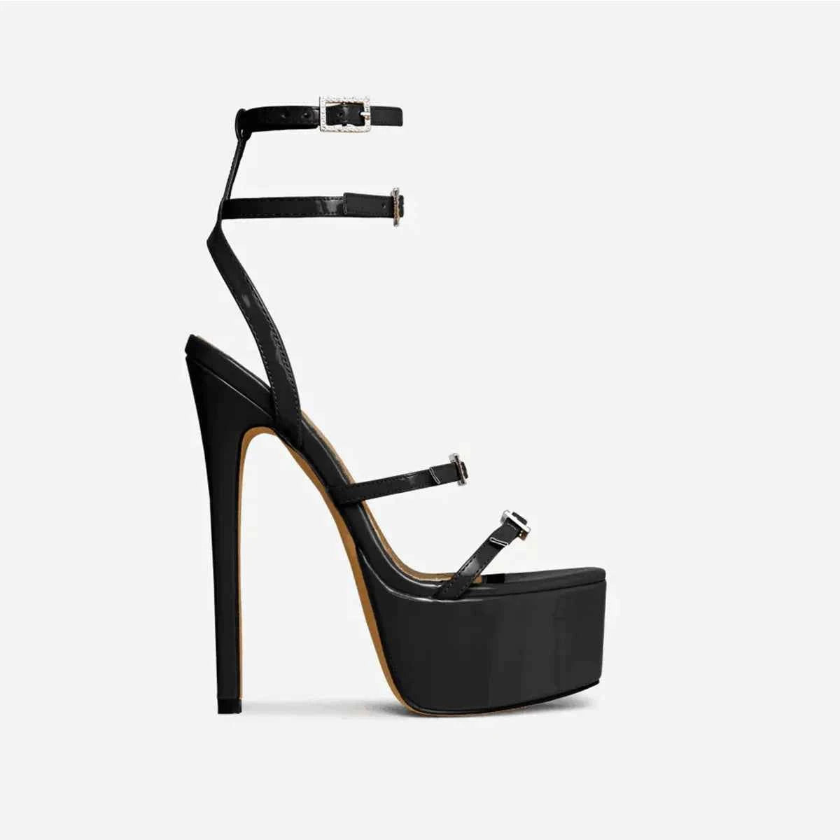 Summer Runway Style Sexy High Heels Platform Sandals for Women's Fashion Open Toe Crystal Buckle Stiletto Wedding Stripper Shoes
