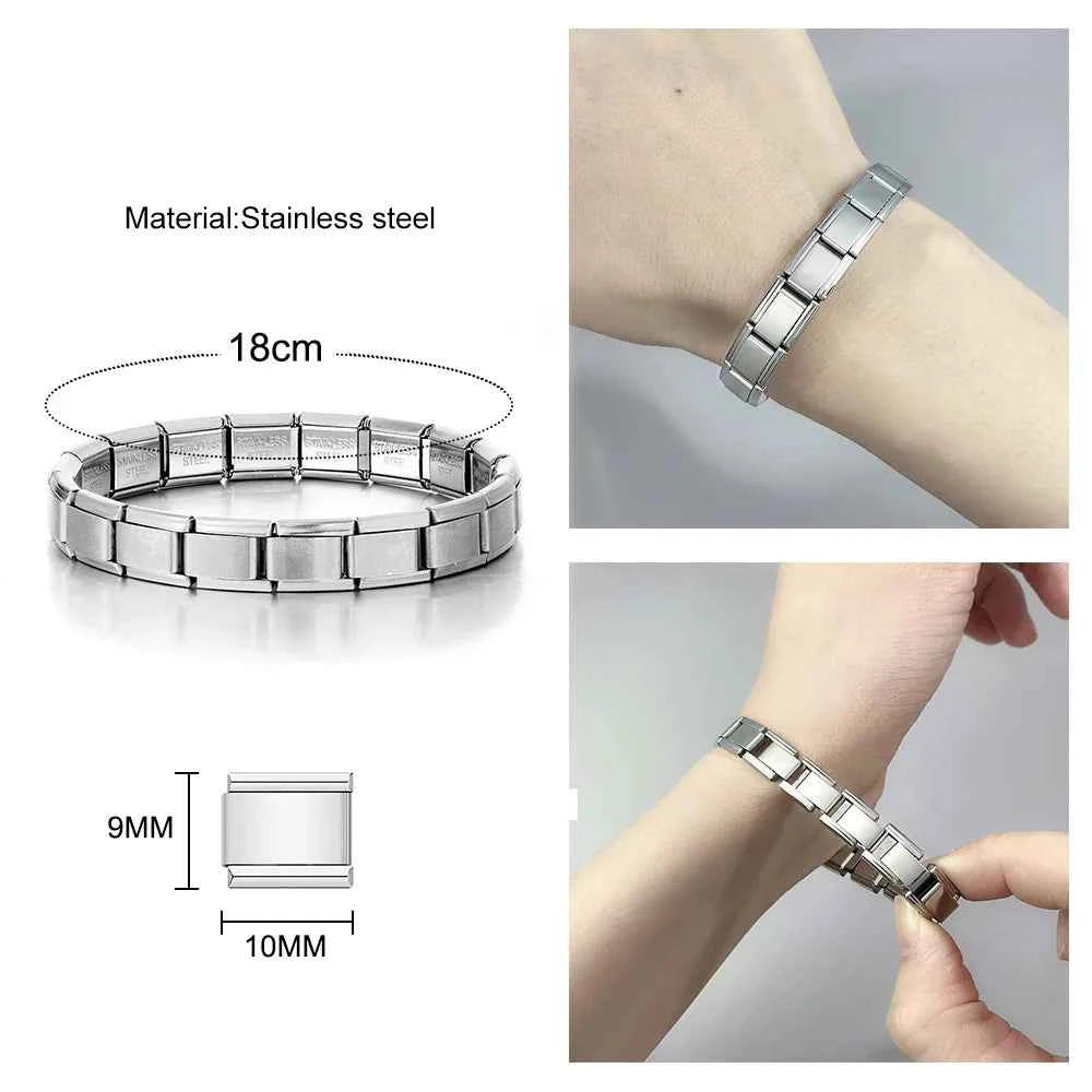 New Arrivals Y2K Classic Blue Loving Heart Demon's Eye Starry Sky Italian Link Fit 9mm Stainless Steel Charm Bracelet DIY Making