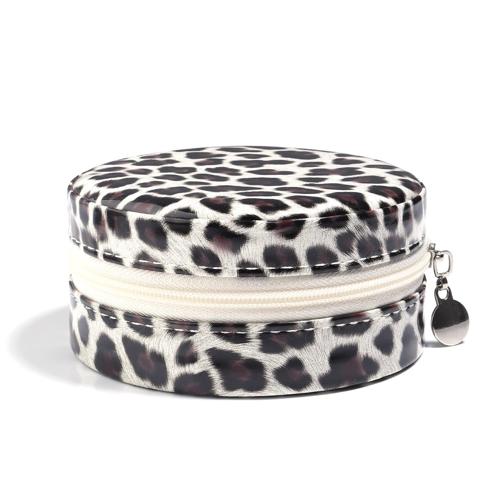 1 Pc PU Leather Jewelry Box Round Jewelry Organizer Case Multicolor Portable Necklace Earrings Rings Display Mini Storage Box