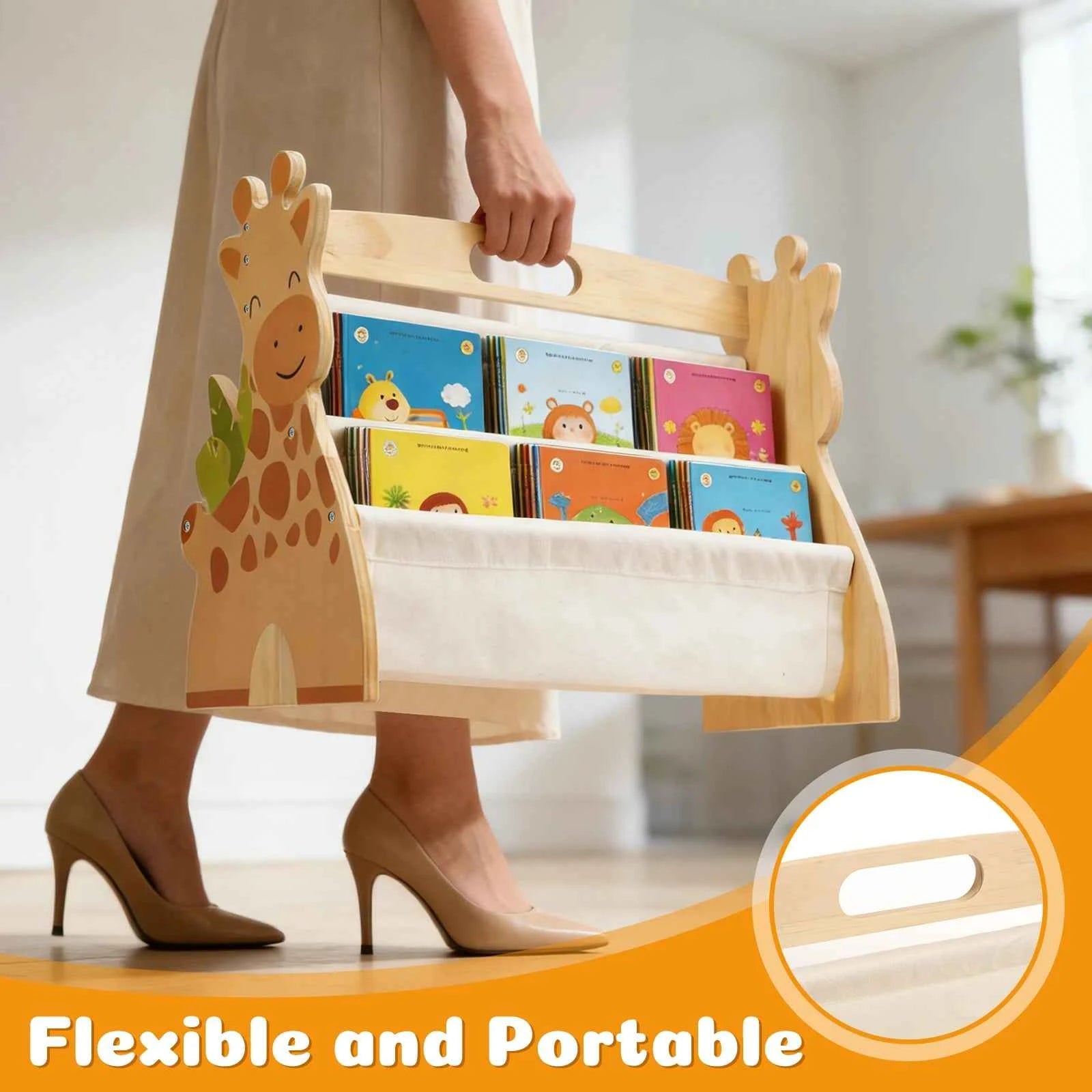 2 Tier Baby Bookshelf Double Sided Storage Montessori Wood Book Rack for Baby Nursery Room Playroom Classroom and Bedroom Decor