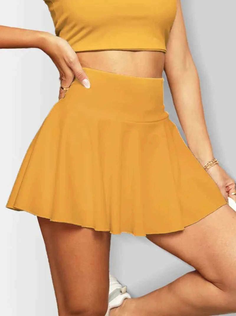 Women's Solid Color High Waisted Tennis Pleated Skirts Inner Pocket Quick Drying Sports Short Running Fitness Skirt