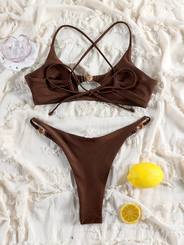 Rinabe Solid Bikini Set Sexy Bikinis Cut Out Swimsuit For Women Low Waist Bathing Suits 2026 Bathsuit Summer Beach Wear