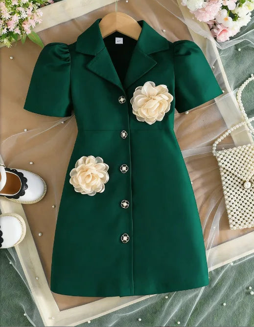 Ceeniu 3-8Y Kid's Jacket Dresses For Girls Lapel Patchwork Frill Blazer Dress For Girls Fashionable Children Clothes Girls