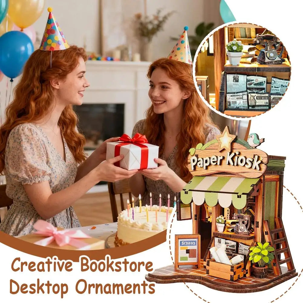 DIY Book Home Wooden Building Gift Creative Bookstore Desktop Decoration 3D Hand-assembled Building Model Highquality Furnishing