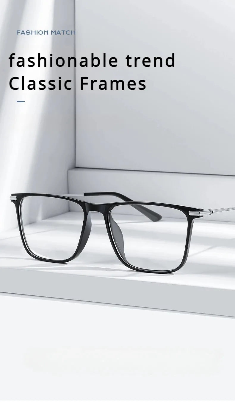 VICKY Classic Titanium Men's Square Frame Simple Design Blue Light Reading Glasses Customizable Prescription Photochromic 007
