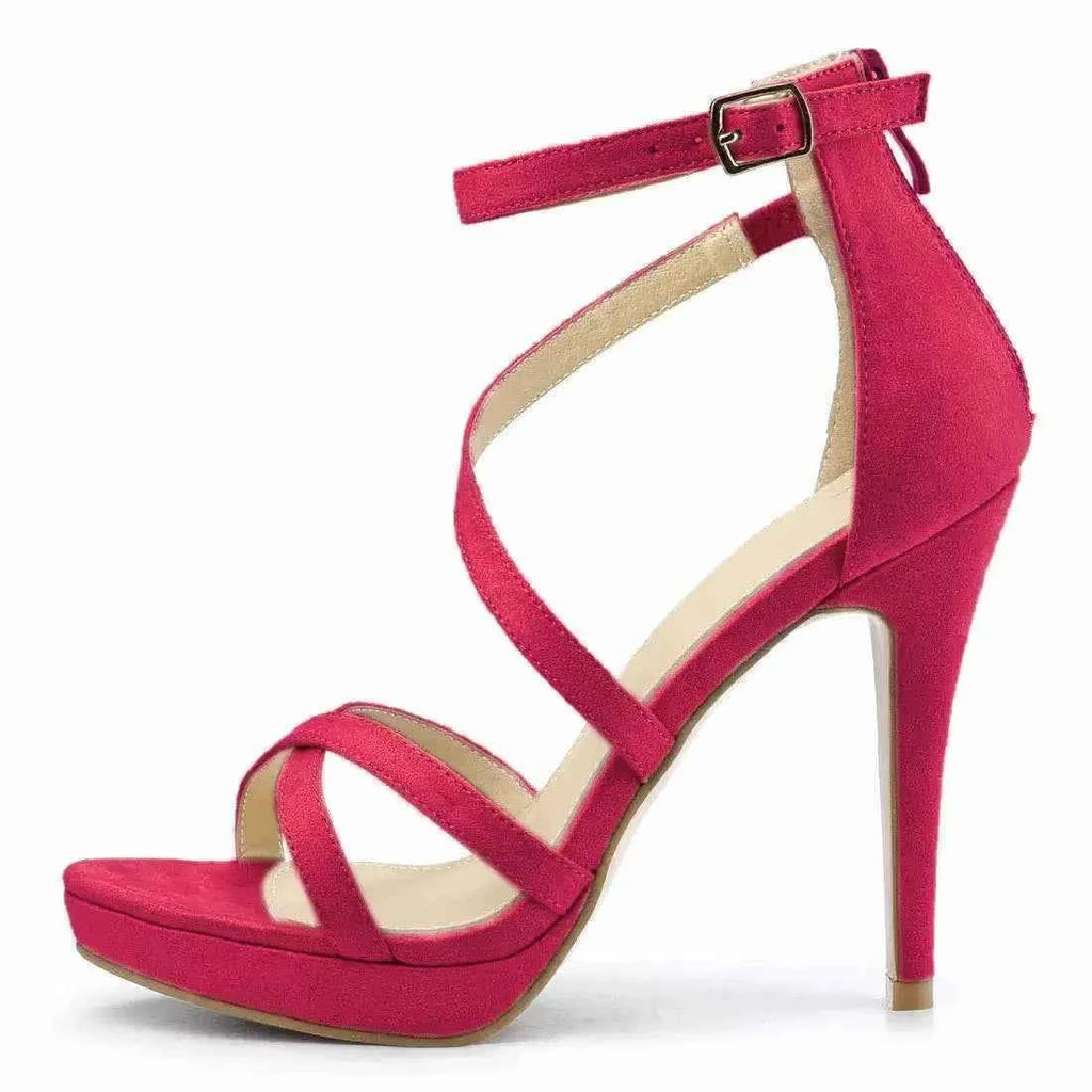 2026 Women Sandals 110mm Velvet Open Toe Ankle Strap Stiletto Strappy High Heels Platform Sandals Party Wedding Dress Sexy Shoes