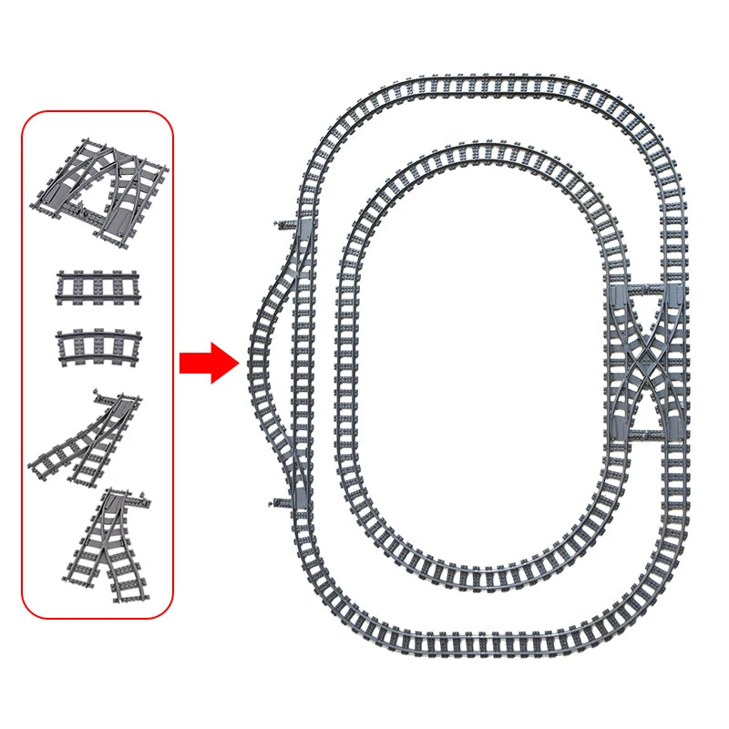 City High-tech Trains Flexible Tracks Forked Straight Curved Rails Crossing Switch Building Block Bricks Creative Toys for kids