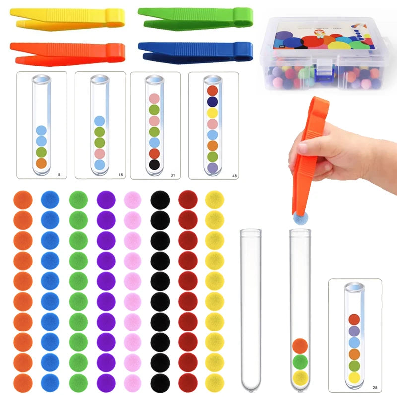 Color Sorting Toy Rainbow Plush Ball Matching Set Preschool Math Counting Kids Educational Stacking Matching Games