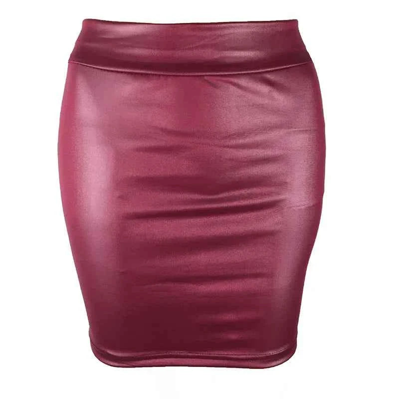 Women's High-Waist Slim Fit Mini Skirt Vintage Bodycon Hip Pencil Skirt Sexy Imitation PU Clubwear Ladies Office Clothing
