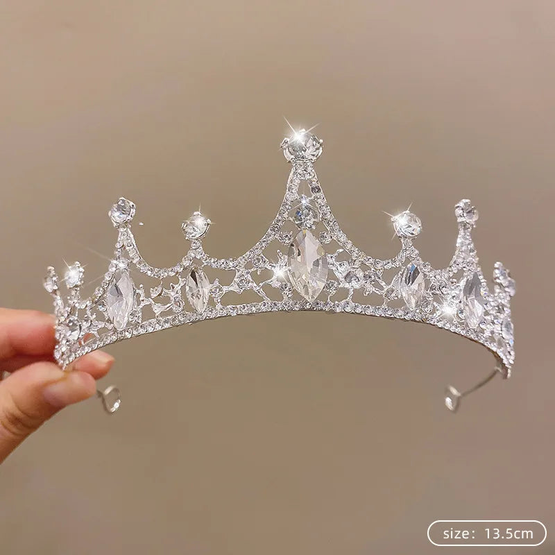 Children's Princess Crown Crystal Tiara Girls Hair Accessories High-end Atmosphere Dance Performance Birthday Gift Crown