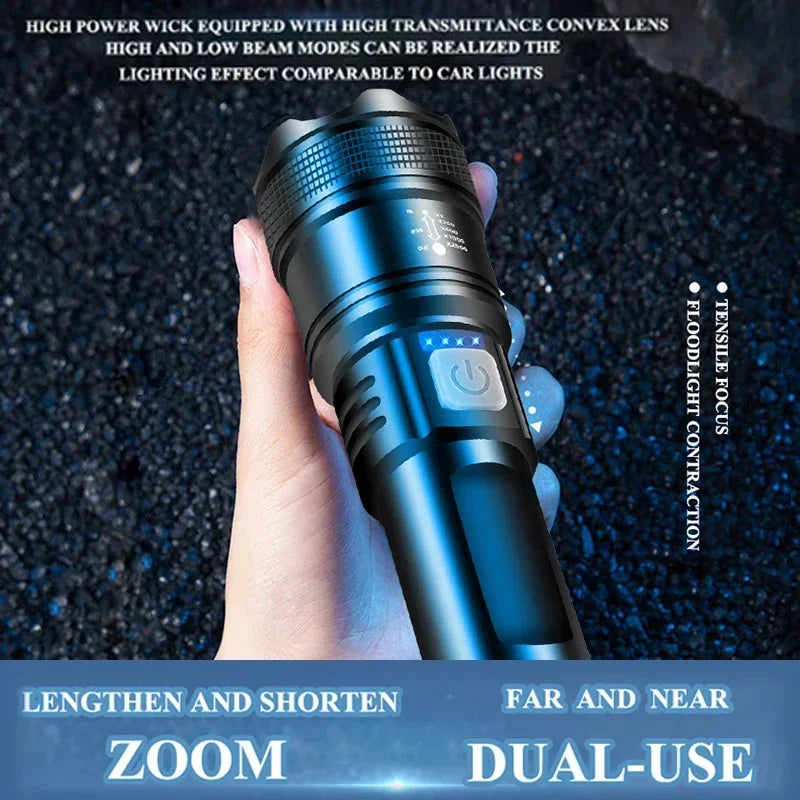 Powerful P70 Led Flashlights 5000LM Ultra Bright Tactical Light Emergency Spotlights Telescopic Zoom Light Built-in Battery