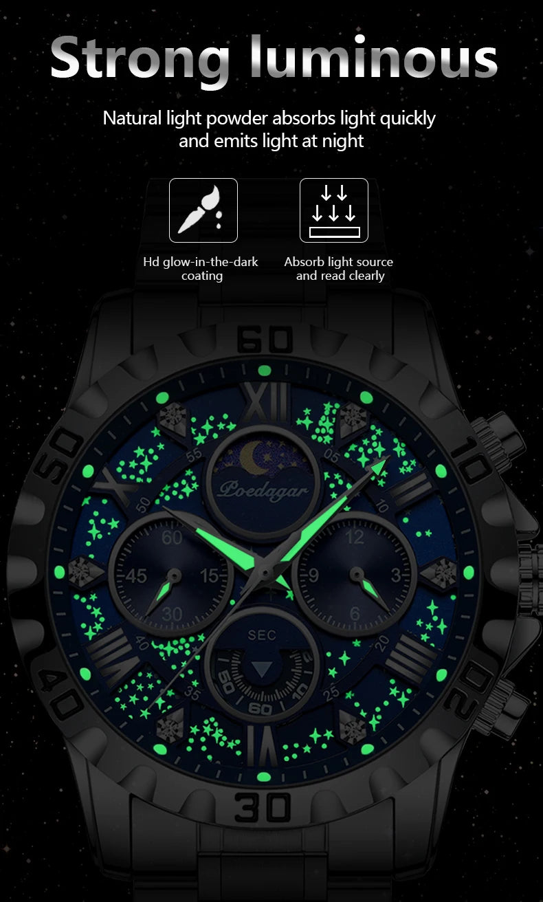 POEDAGAR Luxury Fashion Man Watch Waterproof Luminous Chronograph Men Watch Stainless Steel Sports Military Quartz Men's Watches