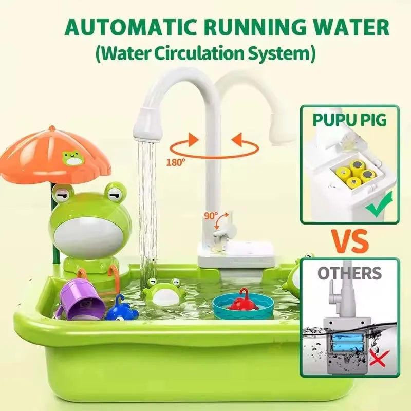 Kids Kitchen Sink Duck Toy Electric Dishwasher Play Set With Running Water Pretend Food Fisher Role Play Gift For Girls And Boys