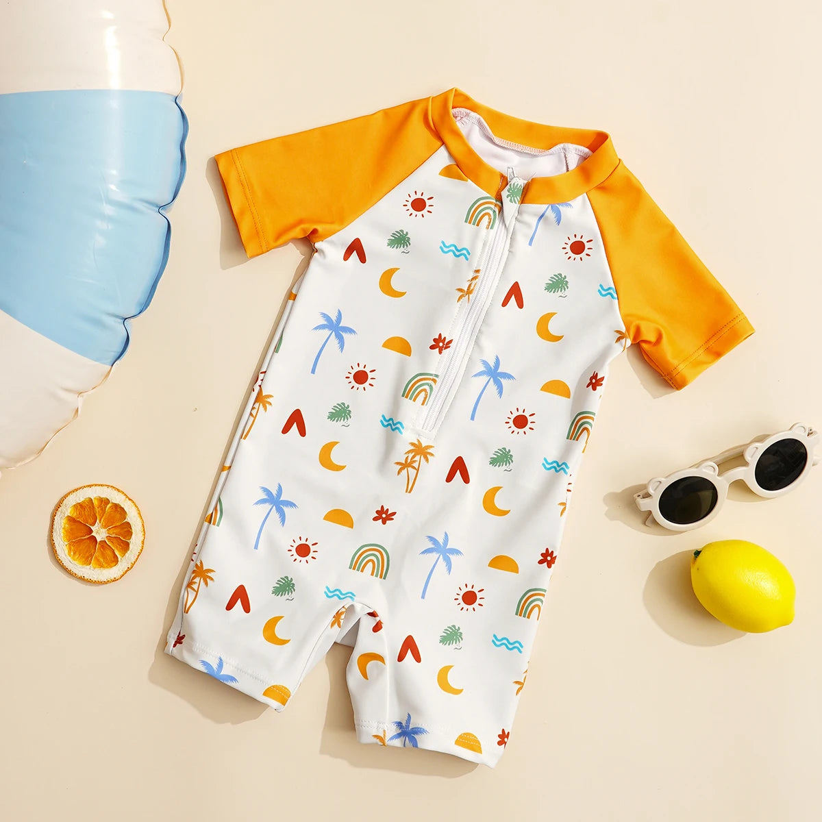 Happyflute Kids Short Sleeve One-Piece Swimsuit Quick Dry Toddler Summer Rash Guard with Shorts ，Sun Protection Suit