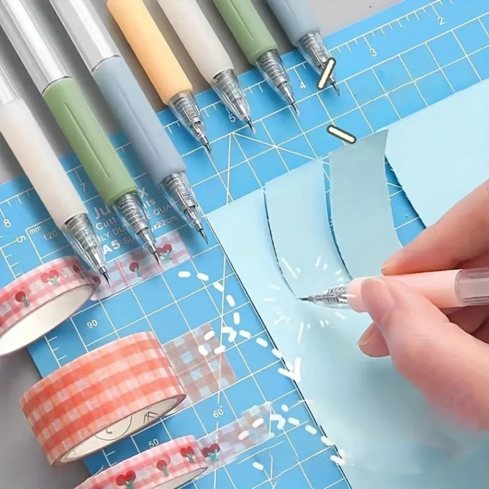 6/1pcs Wrapping Cutting Utility Pen Knife Retractable Press Hand Account Pen Knife Creative Art Paper Cutting Tool for Student