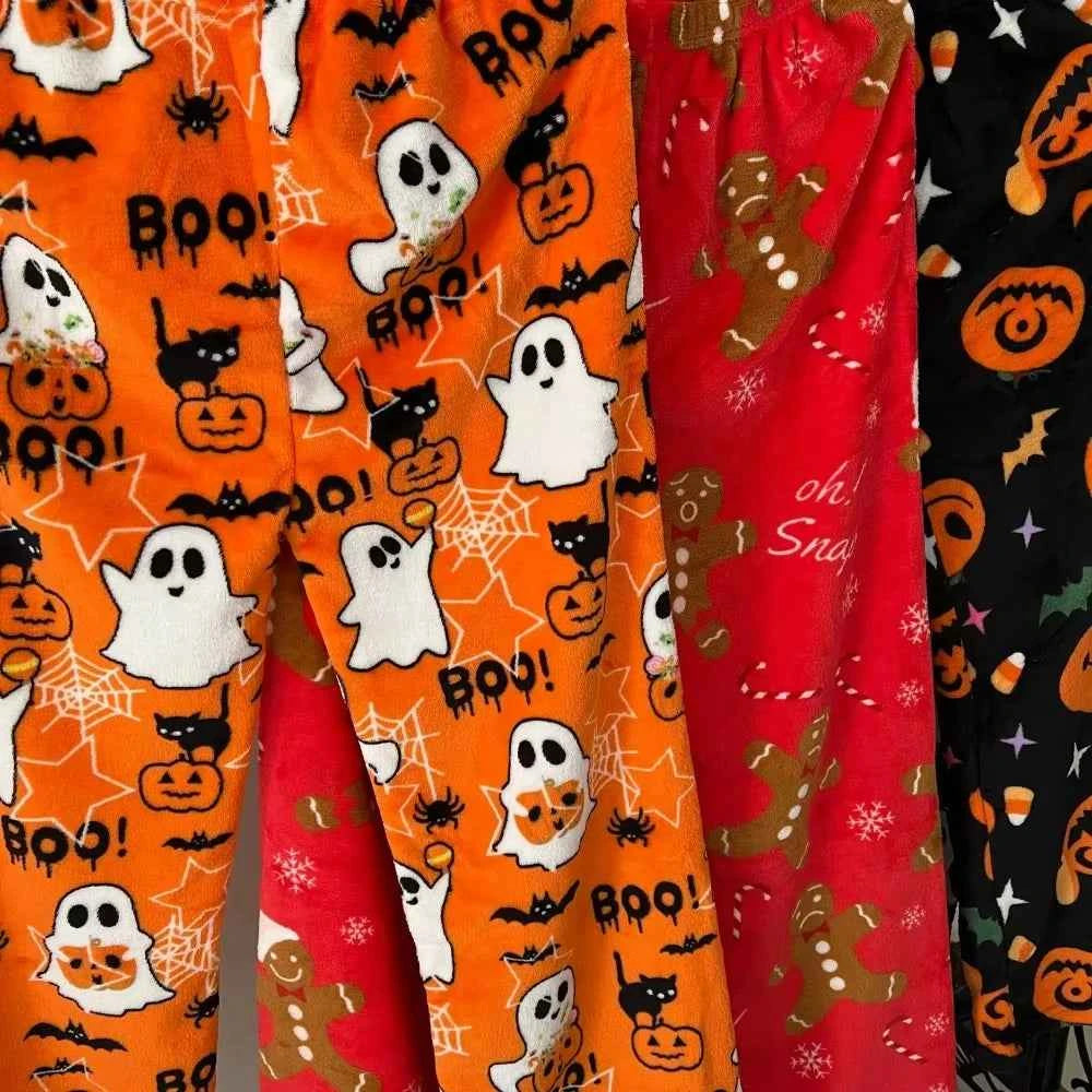 2025 New Anime Plush Sleepwear Pants Cartoon Casual Halloween Sleepwear Warm Home Clothes Couple Sleepwear