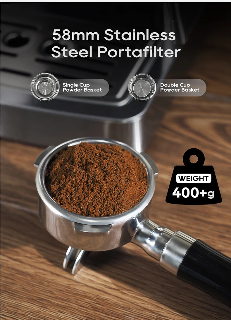 HiBREW 20Bar Semi Automatic Espresso Coffee Machine Temperature Adjustable 58mm Portafilter Cold/Hot Coffee Maker Metal CaseH10A
