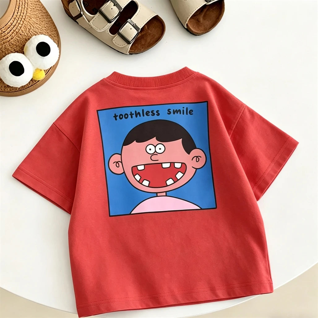 Summer Clothes Cartoon Printed TShirt Short-sleeved Tops Simple All-match Base Shirt Girls Boys Lovely Funny Clothing Printed T