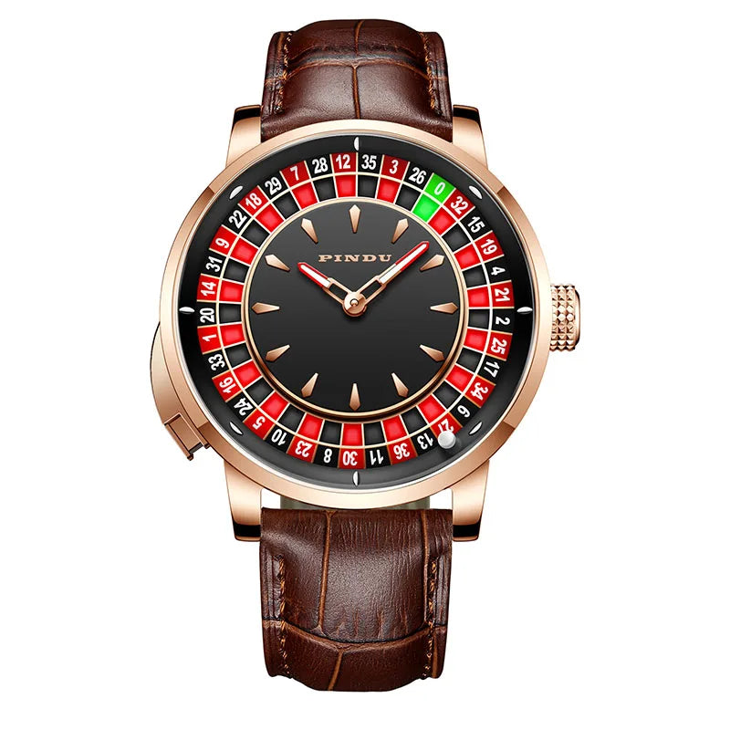 PINDU Player Series Mechanical Watches for Men European Roulette Game Dial Automatic Movement Funny Design Party  Watch