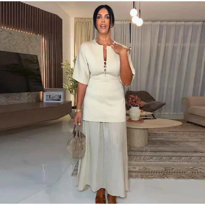 Elegant Women Patchwork Long Dress Short Sleeve O Neck Button A-Line Dresses Spring Summer Vintage Beach Vacation Casual Robes
